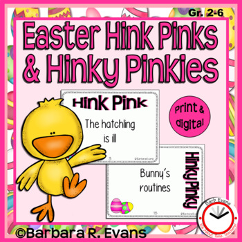 Preview of EASTER HINK PINK & HINKY PINKY PUZZLES Word Riddle Task Cards Vocabulary GATE