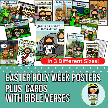 EASTER Holy Week Posters and Bible Verse Cards - Bonus Coloring Page