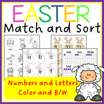 Preview of EASTER Letters and Numbers Card Games MATCH AND SORT TODDLERS KINDERS