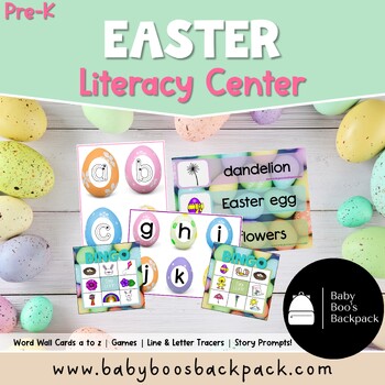 Preview of EASTER Literacy Center | Letter Tracing Worksheets | Word Wall | Easter Games