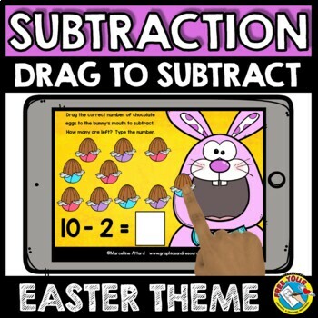 Preview of EASTER MATH ACTIVITY KINDERGARTEN SUBTRACTION WITHIN 10 BOOM CARDS DIGITAL GAME