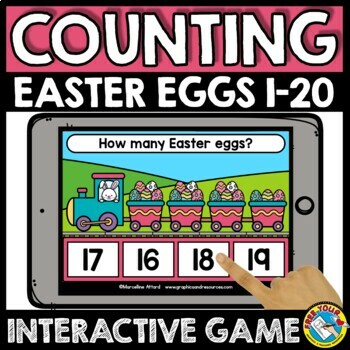 Preview of EASTER EGG MATH COUNTING OBJECTS TO 20 BOOM CARDS APRIL ACTIVITY KINDERGARTEN