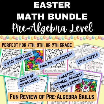 Preview of EASTER Math Bundle Pre-Algebra (Y-Intercept, Equations, Logic Puzzle)