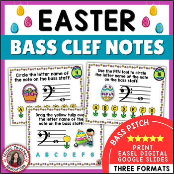 Preview of EASTER Music Activities - Bass Clef Notes Worksheets and Task Cards