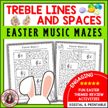 Preview of EASTER Music Activities - Treble Pitch Maze Puzzles for Lines and Spaces
