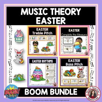 Preview of EASTER Music Lessons - Theory BOOM Cards BUNDLE