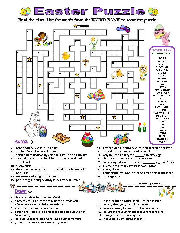 EASTER PUZZLE CROSSWORD QUIZ with Clues/Definitions Word Bank by Agamat