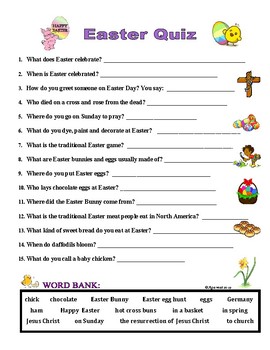 Preview of EASTER QUIZ - MATCH DEFINITIONS (Questions) WITH WORDS