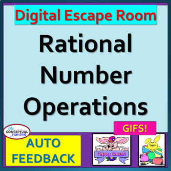 Preview of EASTER Rational Number Operations Math Review Activity | DIGITAL Escape Room 