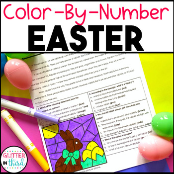 Preview of EASTER Worksheets Reading Comprehension Passages Color By Number Coloring Pages