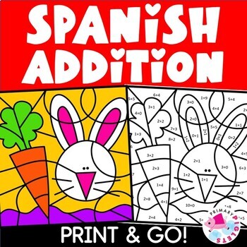 EASTER SPANISH WORKSHEETS ADDITION COLOR BY NUMBER CODE IN SPANISH