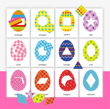 Geometric Shapes Toddler & Preschool Educational Materials Easter Shapes Montessori Flashcards Pattern Match Activity