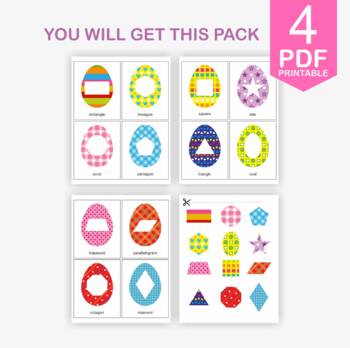 Geometric Shapes Toddler & Preschool Educational Materials Easter Shapes Montessori Flashcards Pattern Match Activity