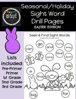 Preview of EASTER THEMED SIGHT WORD Color Sheets/ SEASONAL SIGHT WORD PRACTICE WORKSHEETS