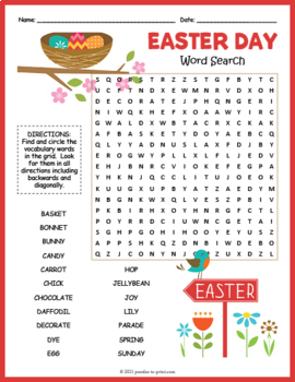 Preview of (2nd, 3rd, 4th, 5th Grade) SECULAR EASTER Word Search Puzzle Worksheet Activity