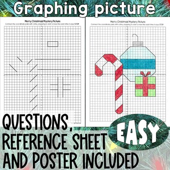 Preview of EASY Christmas Four Quadrant Coordinate Plane Graphing Picture Activity Pages
