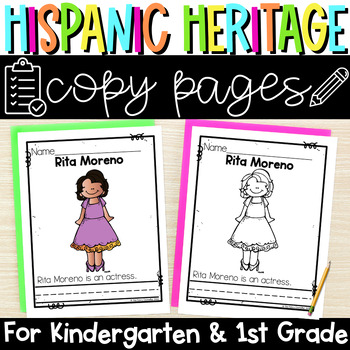 Preview of EASY Hispanic Heritage Month Biography Copy Pages Kindergarten First Grade