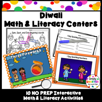Preview of EASY PREP Diwali Math and Literacy Center Activities