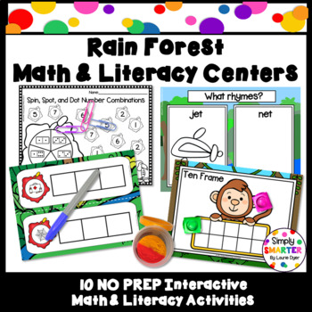 Preview of EASY PREP Rain Forest Math and Literacy Center Activities