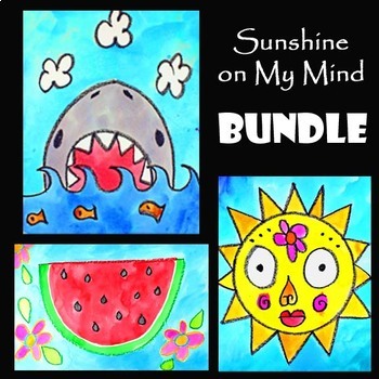 Preview of EASY SUMMER BUNDLE | 3 Directed Drawing & Watercolor Painting Video Art Projects