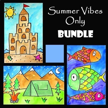 Preview of EASY SUMMER BUNDLE | 3 END OF THE YEAR Drawing & Watercolor Painting Activities