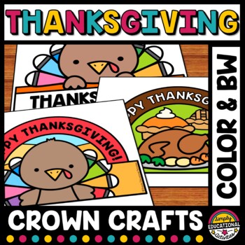 Preview of EASY THANKSGIVING CRAFT CROWN ACTIVITY TURKEY HAT PUMPKIN PIE COLORING PAGES