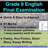 EASY TO MARK - Grade 9 English Final Exam: Multiple Choice
