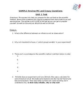 Preview of FREEBIE: Scientific Method_Unit 1_SCIENCE Review Worksheet