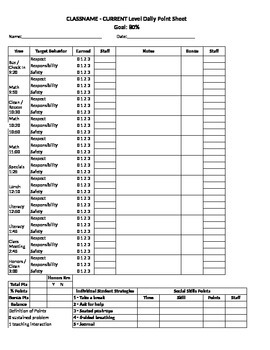 Preview of EBD Self-Contained Daily Point Sheet w/ Parent Communication