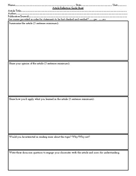 Preview of ECE 1 - Article Reflection Worksheet
