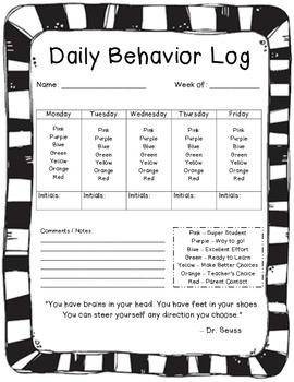 homework and behavior log