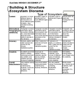 Preview of ECOSYSTEM DIORAMA Rubric
