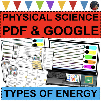 Preview of TYPES OF ENERGY Physical Science Task Cards Activities (PDF & DIGITAL)
