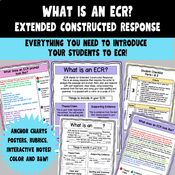 Preview of ECR Extended Constructed Response Lesson Introduction Anchor Chart Notes Rubrics