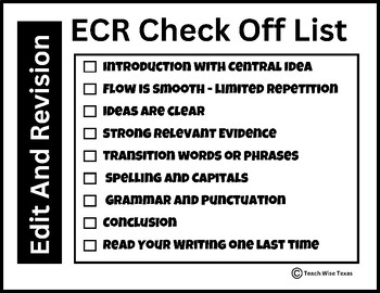 Preview of ECR- Extended Constructed Response -Edit and Revise Rubric Check Off List