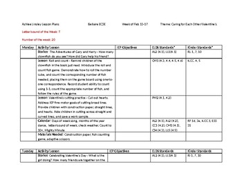 Preview of ECSE Lesson Plans: Theme 22 Caring for Each Other (Valentines)