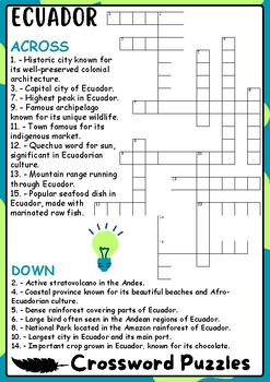 ECUADOR Crossword Puzzles All About ECUADOR Crossword Activities