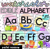 EDIBLE Watercolor Alphabet Posters - Pastel Rainbow - Food Theme