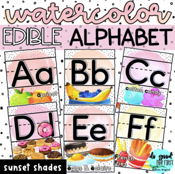 EDIBLE Watercolor Alphabet Posters - Shades of Sunset - Food Theme