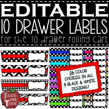 Preview of EDITABLE 10 Drawer Rolling Cart Labels