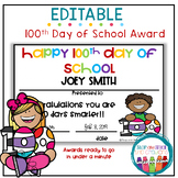 EDITABLE 100th Day Certificate or Award