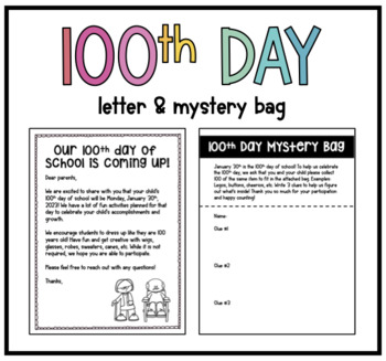 Preview of EDITABLE 100th Day Letter & Mystery Bag