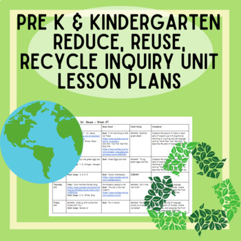 Preview of EDITABLE 2 WEEKS of Reduce, Reuse, Recycle Lesson Plans for Pre-K & Kindergarten