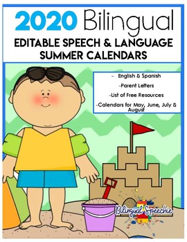 Preview of EDITABLE 2020 Bilingual Speech & Language Calendars - for distance learning