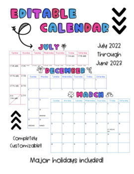 Preview of EDITABLE 2022-2023 Calendar