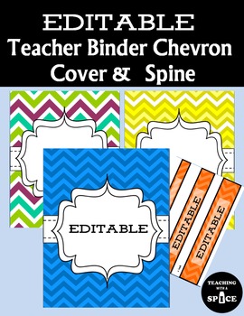 Preview of EDITABLE 21 Teacher Binder, Dividers, Planner and Binder Spine Chevron Design