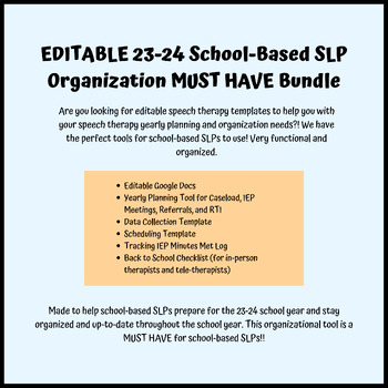 Preview of EDITABLE 23-24 School-Based SLP Organization MUST HAVE Bundle
