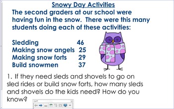 Preview of EDITABLE 2OA1 2NBT5 Snowy Day Activities Problem Solving