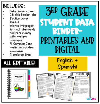 Preview of EDITABLE 3rd Grade Student Data Binder | Digital & Print | SPA/ENG
