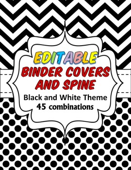 Preview of EDITABLE 45 Teacher Binder, Dividers, Planner and Binder Spine Black and White